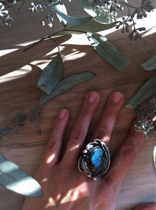 Labradorite &  Silver Feather Ring